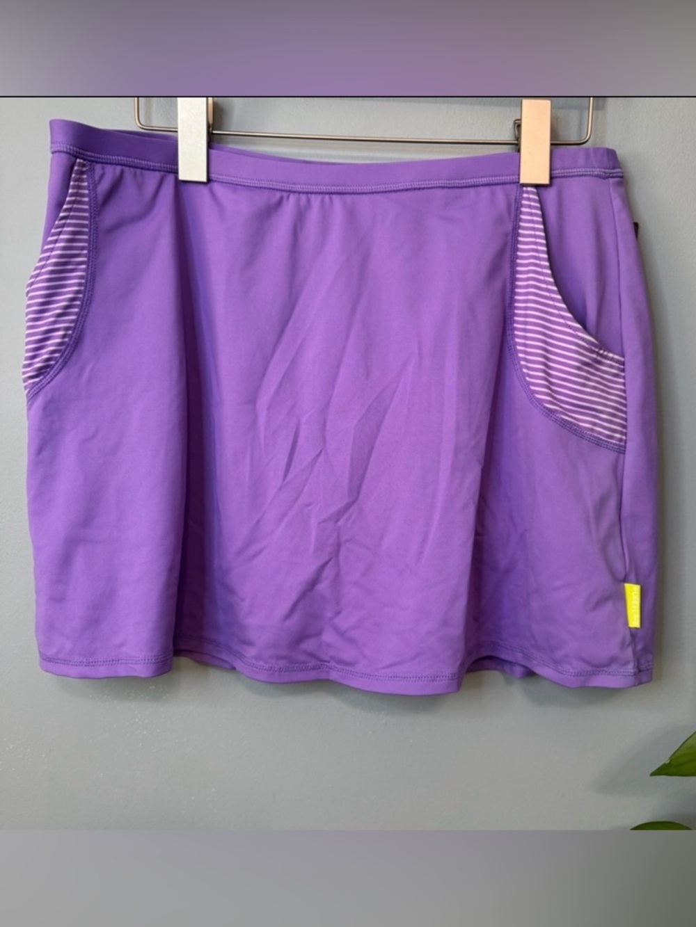 Pure Lime Brite Purple Stripe Pocket Athletic Skort XL 16/18. NWT